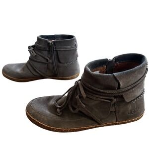 UGG Reid Tie Up BROWN Suede Moccasin Ankle Boots 1019129 Womens 8